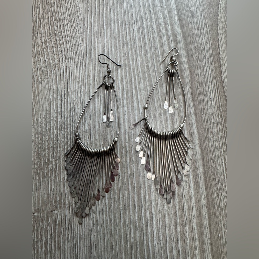 Antique Silver Teardrop Large Paddle Drop Earrings Statement Vintage Dangle